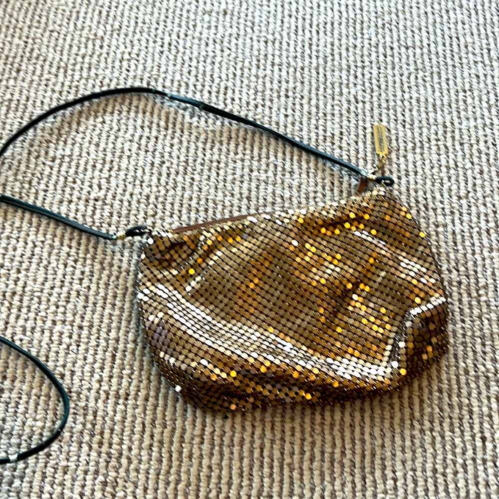 Whiting and Davis vintage bronze bag.